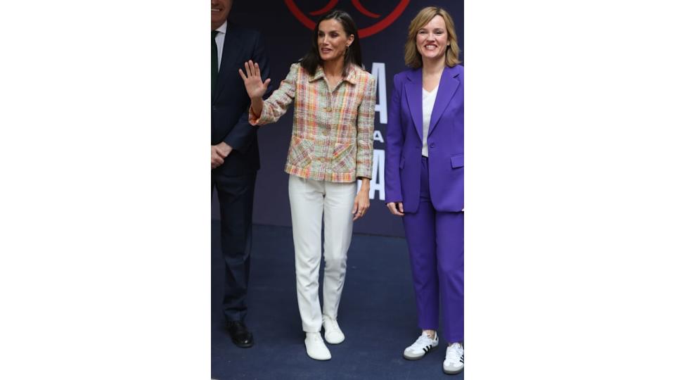 Queen Letizia wearing a tweed jacket