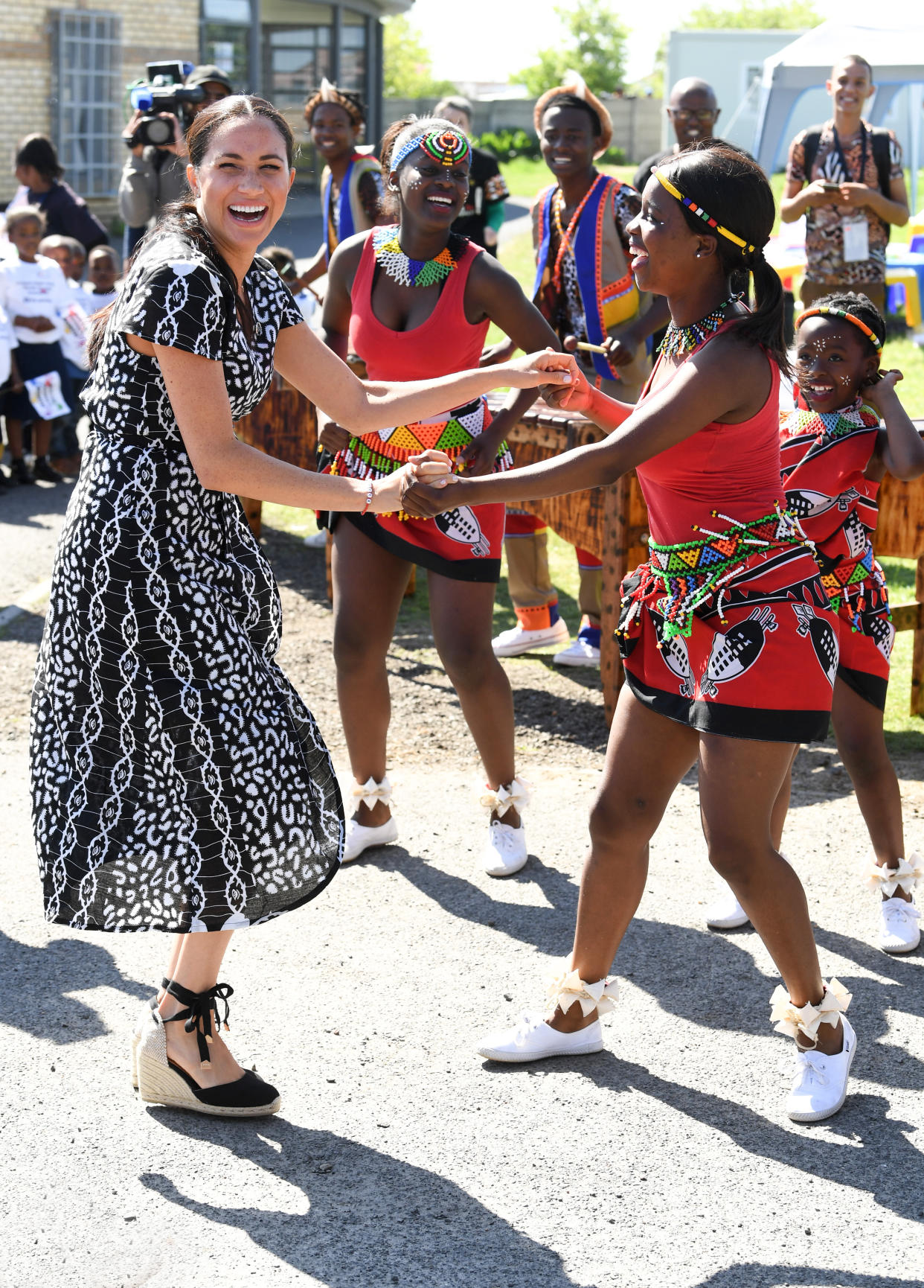 The Duke and Duchess of Sussex visit a Justice Desk initiative in Nyanga township, which teaches children about their rights, self-awareness and safety, and provides self-defence classes and female empowerment training to young girls in the community, Cape Town, South Africa. Photo credit should read: Doug Peters/EMPICS