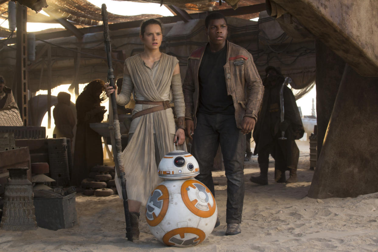 Daisy Ridley and John Boyega as Rey and Finn in 2015's <i>Star Wars: The Force Awakens</i>. (Disney)