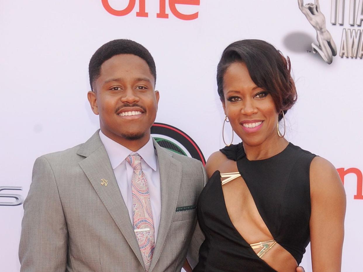Regina King and son Ian Alexander Jr. arrive at the 45th NAACP Image Awards in 2014.
