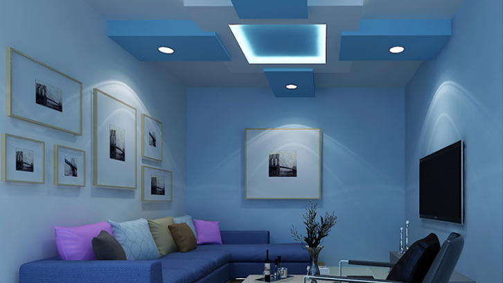 Kombinasi warna biru dengan putih bisa membuat ruangan terlihat sejuk. (Foto: Gyproc India)