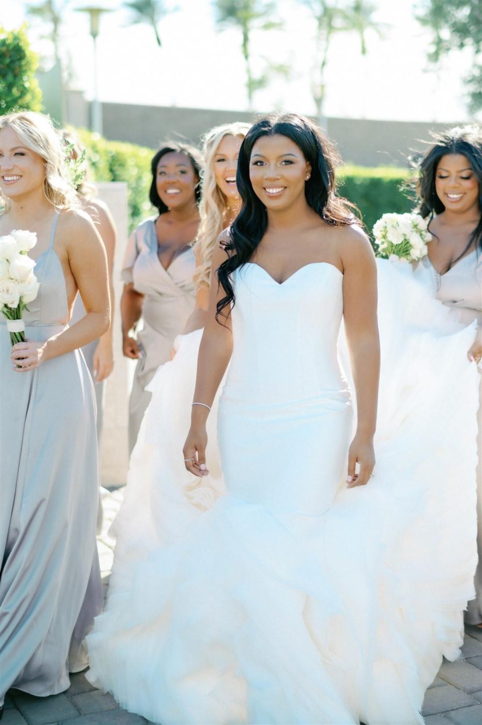 bride in strapless wedding dress