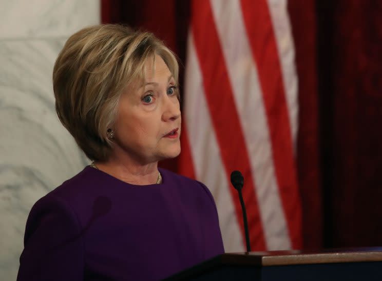 Hillary Clinton speaks on Capitol Hill in Washington, D.C., Dec. 8, 2016. (Mark Wilson/Getty Images)