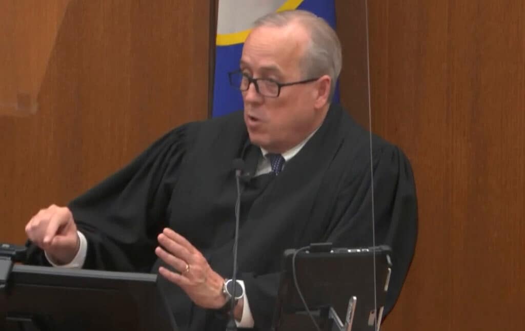 In this April 19, 2021, file image from video, Hennepin County Judge Peter Cahill addresses the court April 19, 2021 in Minneapolis. (Court TV via AP, Pool File)