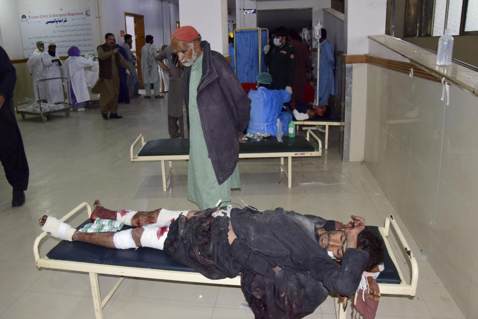 Injured victims of a bomb explosion are treated at a hospital, in Quetta, Pakistan, Friday, Sept. 29, 2023. A powerful bomb exploded at a rally celebrating the birthday of Islam's Prophet Muhammad in southwest Pakistan on Friday, killing multiple people and wounding dozens of others, police and a government official said. (AP Photo/Arshad Butt)