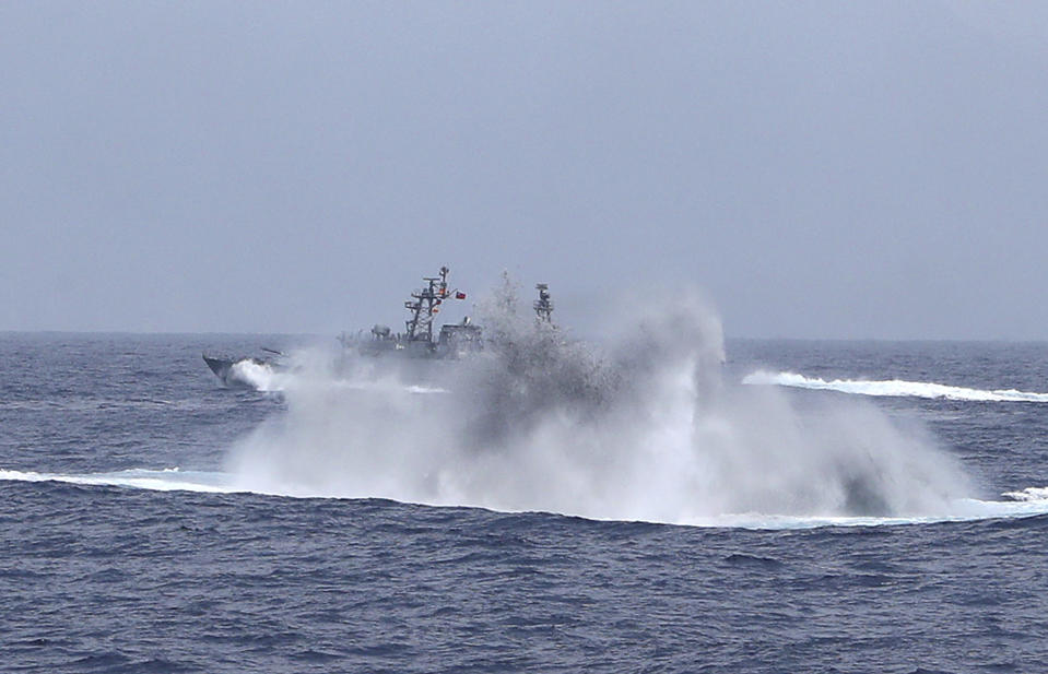 The Taiwan navy detonates a mine during a naval exercise off Hualien County, eastern Taiwan, Wednesday, May 22, 2019. (AP Photo/Chiang Ying-ying)