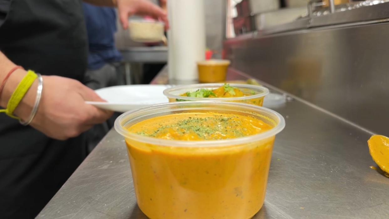 A dish at Mansi's Kitchen in Calgary, a fully licensed tiffin service that serves customers all over the city. The owner of Mansi's Kitchen said getting licensed by AHS was easy.  (Dan McGarvey/CBC - image credit)