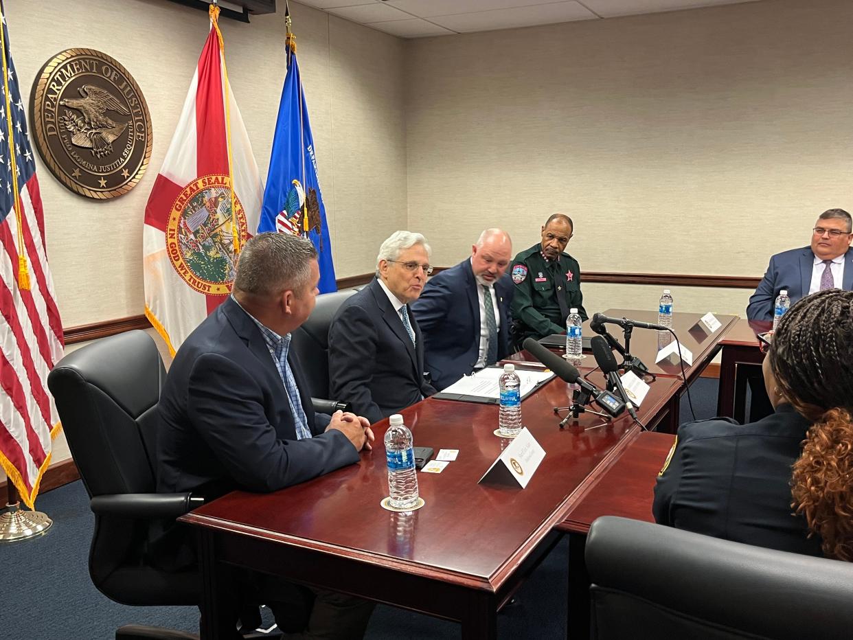 U.S. Attorney General Merrick Garland conducts meeting with North Florida law enforcement leaders in Tallahassee on Oct. 20, 2023, as “potential threats of hate-fueled violence and terrorism” rise in the wake of the Israel-Hamas war.