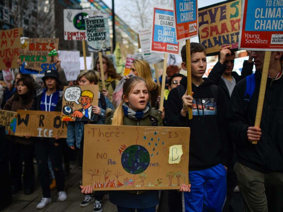 Children take part in a climate strike demo on February 14, 2020 in London: Getty