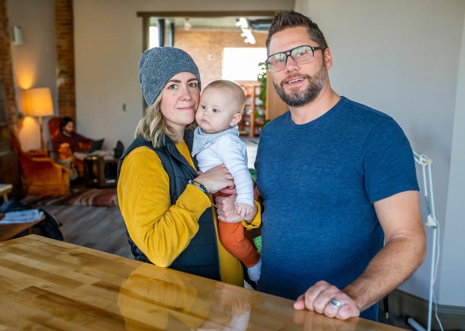 Owners Kristin Brinley and Shaun Maeyens, along with son Mateo Maeyens are pictured inside Zen Cafe, which will rebrand into Kodachrome Coffee. The couples' other children,  Jonah and Flynnie DeMeester, are also involved in the family-friendly business.