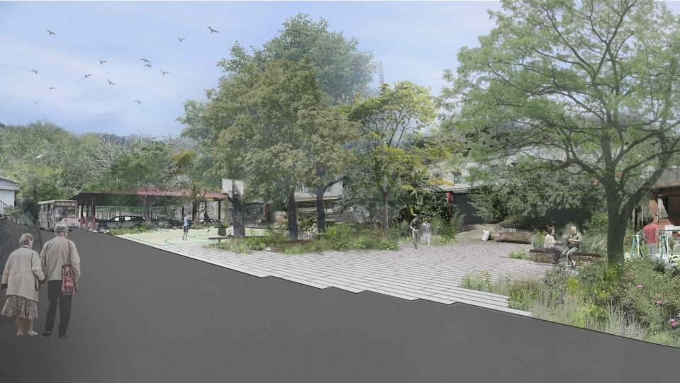 牡丹站前廣場－生活花園廣場模擬圖。   圖：新北市觀旅局提供