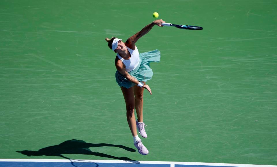 Marketa Vondrousova of the Czech Republic beat Sloane Stephens of the U.S. during the 3rd round of the Western & Southern Open at the Lindner Family Tennis Center in Mason Thursday, August, 17, 2023. Vondrousova won 7-5, 6-3.