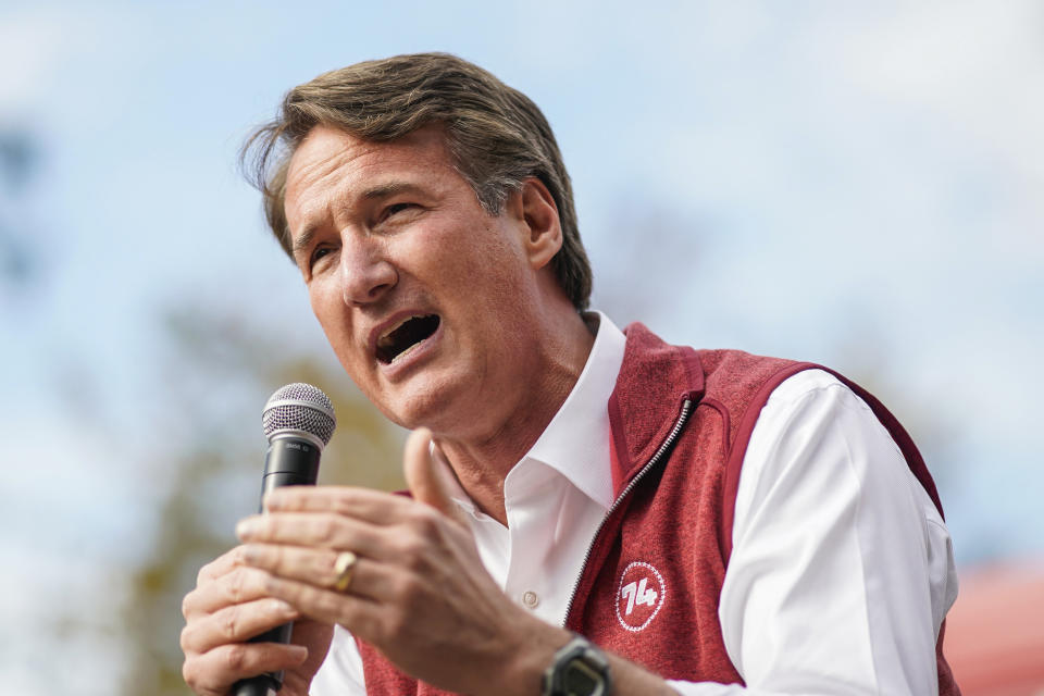 Virginia Gov. Glenn Youngkin speaks to supporters as he attends a campaign rally on Monday, Oct. 31, 2022, in Westchester, N.Y. (AP Photo/Eduardo Munoz Alvarez)