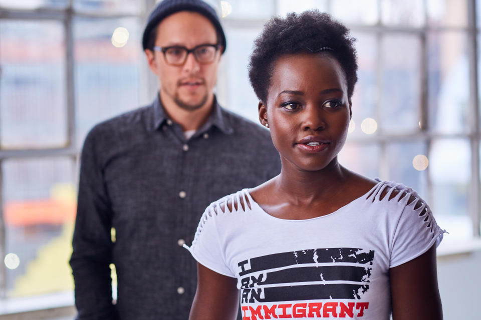 Actress Lupita Nyong'o behind the scenes of the "I Am An Immigrant" photo shoot.