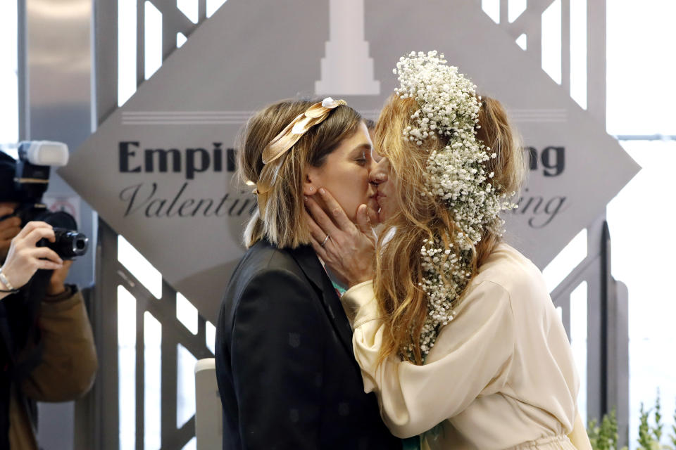 The Empire State Building hosted its first same-sex Valentine's Day wedding in 2012, after New York's legalization of gay marriage the preceding June. (Photo: Associated Press)