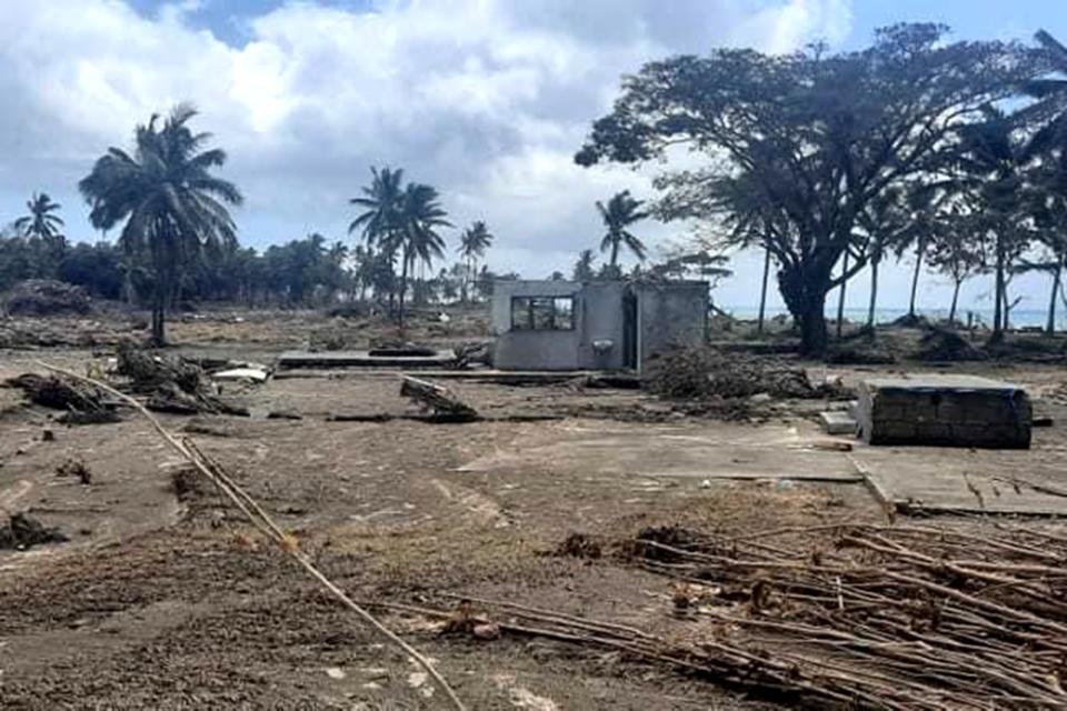 Parts of buildings on Tongaptu coast remain standing amid debris (Consulate of the Kingdom of Tonga)