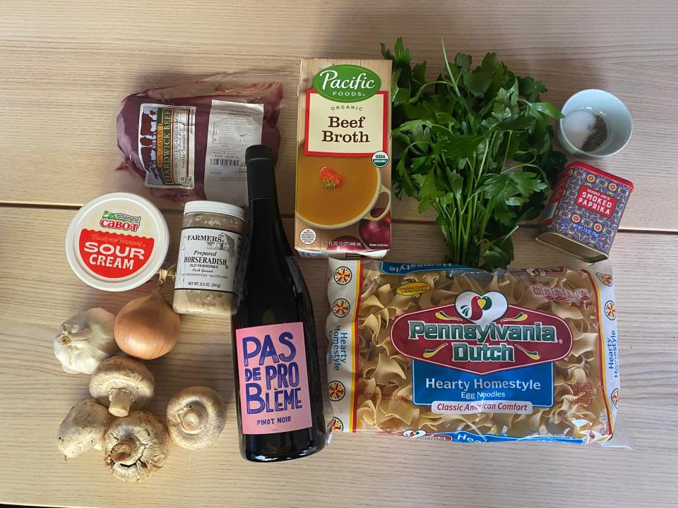 Ingredients for Robert Irvine's beef-stroganoff recipe.