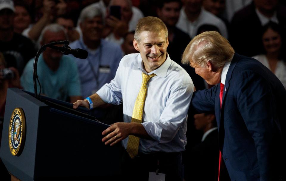 Rep. Jim Jordan, R-Urbana, opens a rally for then-President Donald Trump in 2018.