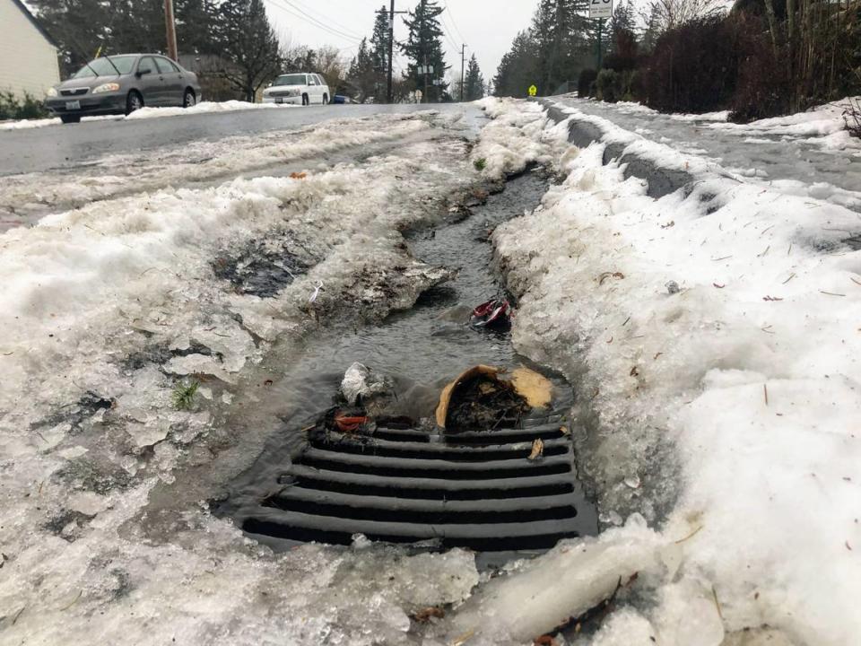 Melting snow and ice can clog storm drains, causing localized flooding and street ponding.