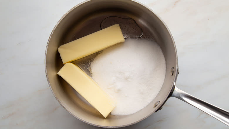 butter and sugar in pot
