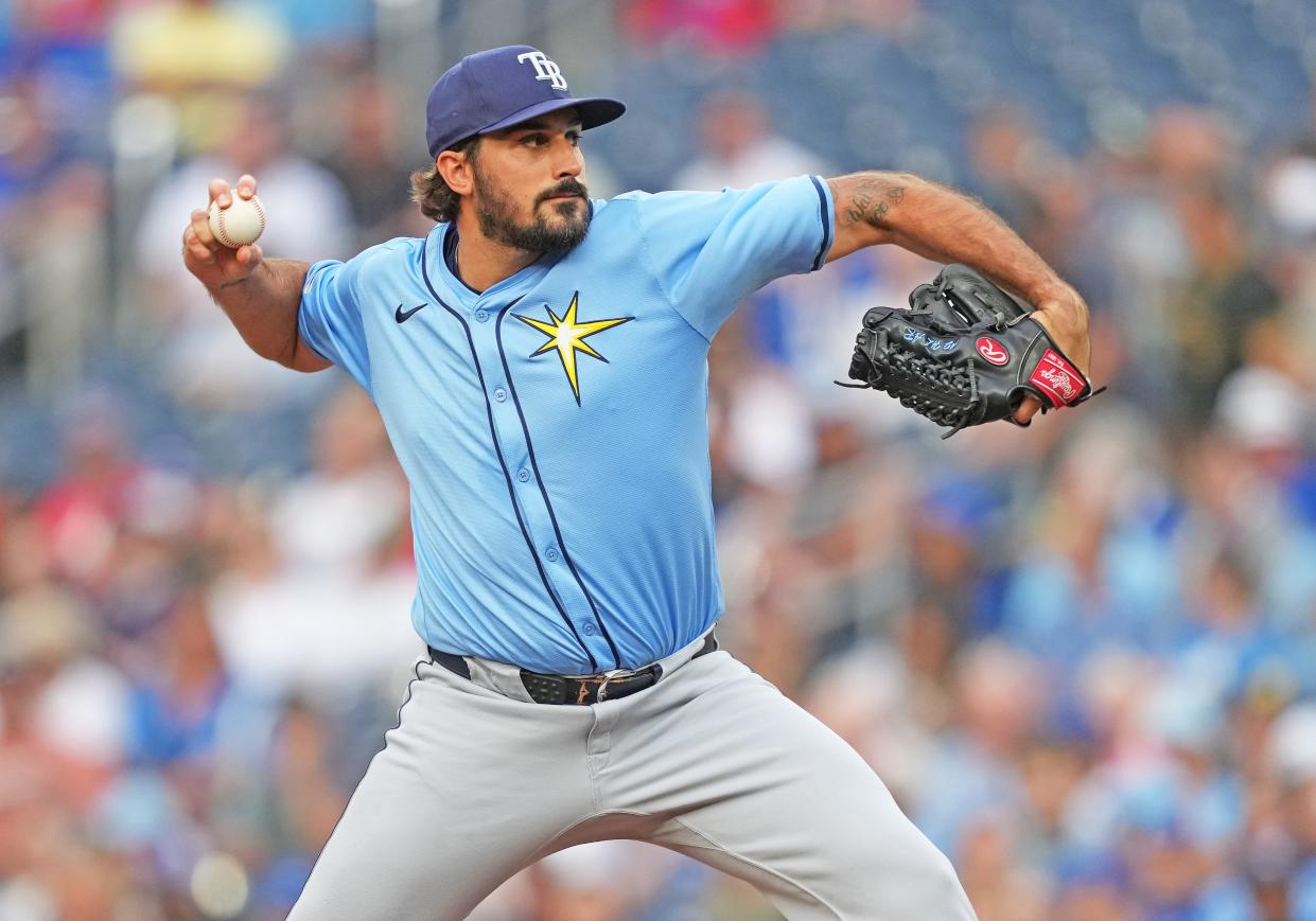 Zach Eflin pitching against the Blue Jays in Toronto.