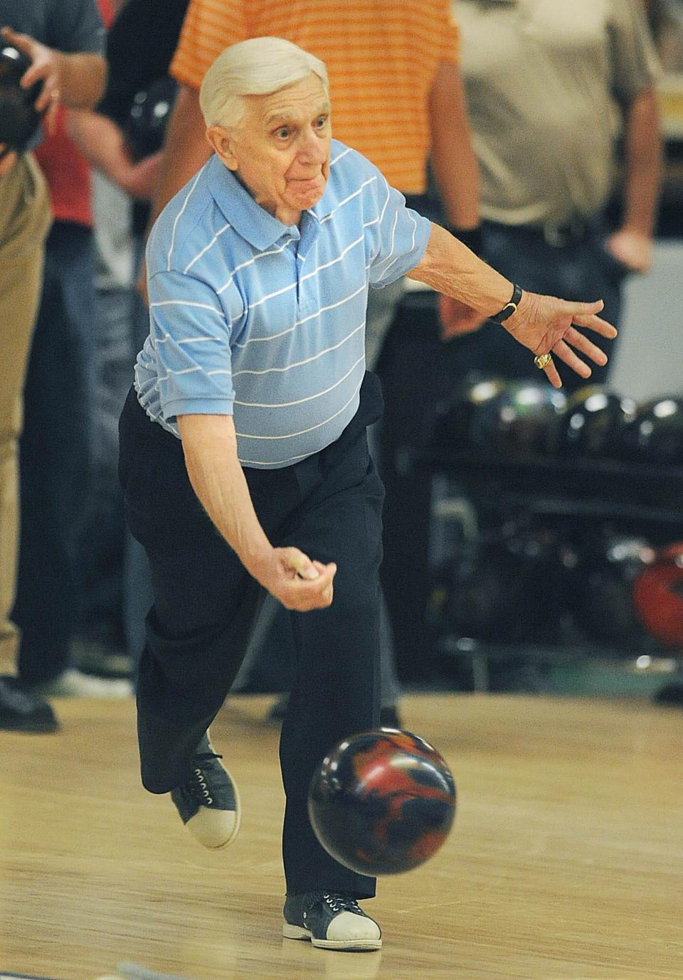 Buddy Malone warms up during the Erie Times-News Open bowling tournament at Greengarden Lanes, in Millcreek Township, on Jan. 7, 2012. It was Malone's 49th Times-News Open.