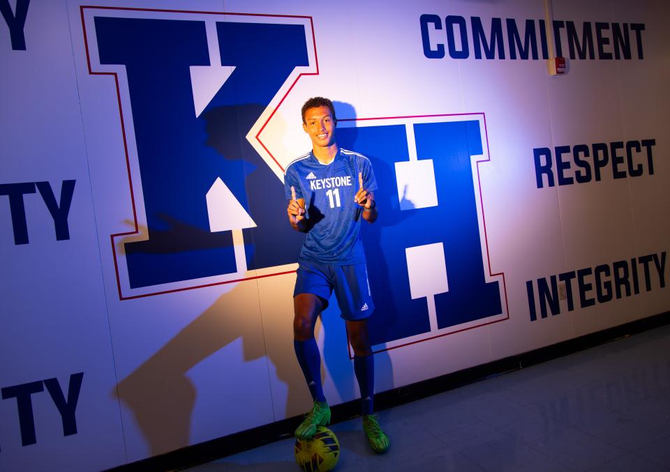 Keystone Heights High School’s Aaron Wiley is this year’s Gainesville Sun Boys Soccer Player of the Year. Wiley, 17 and a junior, plays left forwards and was the top scorer in the state with 37 goals this year. [Doug Engle/Ocala Star Banner]2024