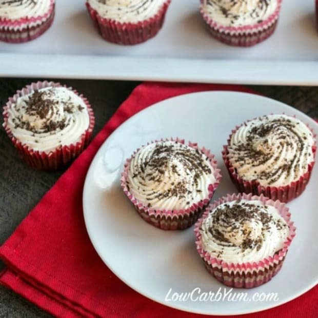 <p><a href="https://lowcarbyum.com/red-velvet-cheesecake-cupcakes/" rel="nofollow noopener" target="_blank" data-ylk="slk:Low Carb Yum;elm:context_link;itc:0;sec:content-canvas" class="link ">Low Carb Yum</a></p>