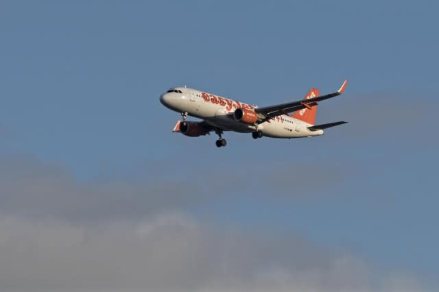 EasyJet  Airplane Flies On Its Descent Path Into Humberto Delgado Airport, Lisbon