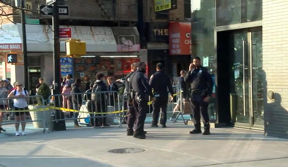 PHOTO: In this screen grab from a video, police officers are  shown at the scene of a subway shooting in Brooklyn, New York, on March 14, 2024. (WABC)