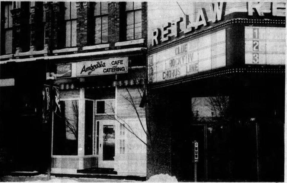 Ambrosia Cafe where it stood next to Retlaw Theatre in 1986.