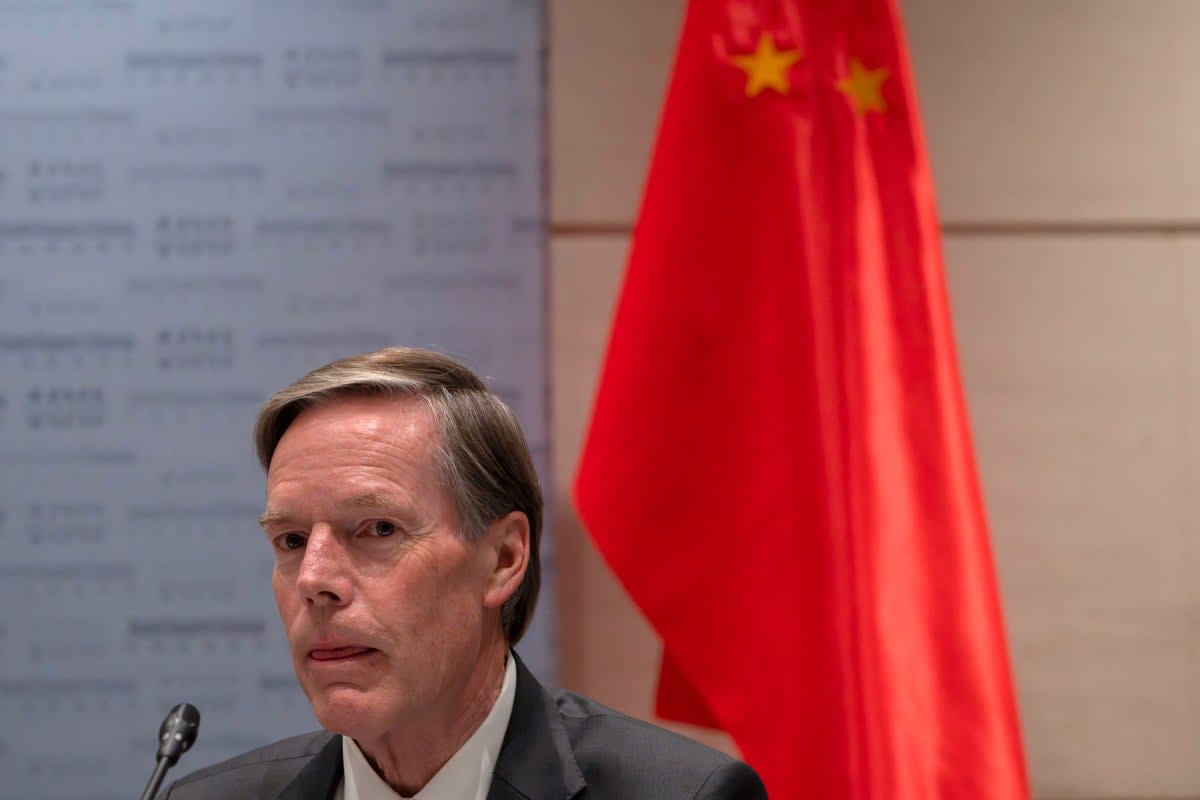 US Ambassador to China, Nicholas Burns listens to a speaker during a roundtable meeting with members of the American business community in Beijing (EPA)