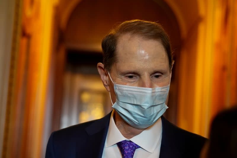 FILE PHOTO: U.S. Senator Ron Wyden (D-OR) speaks to reporters at the U.S. Capitol in Washington