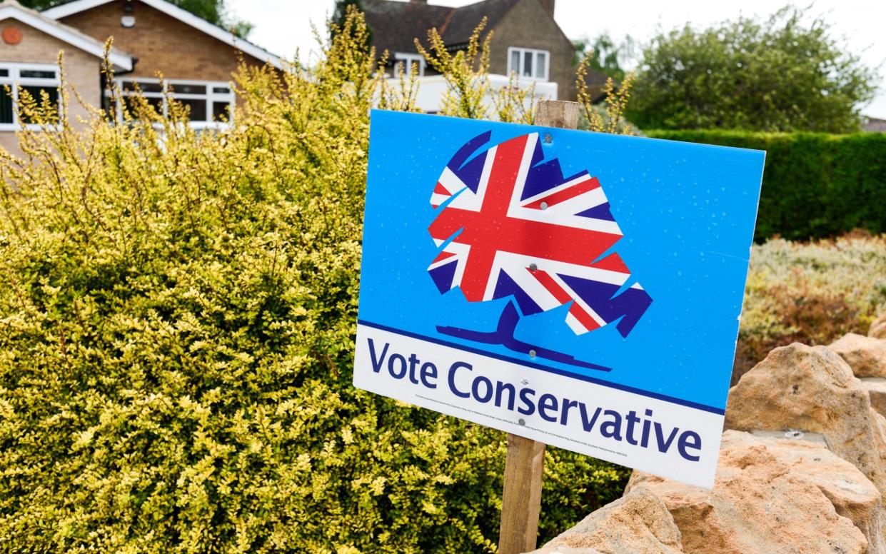 a Conservative sign in Hucknall, Nottinghamshire, UK