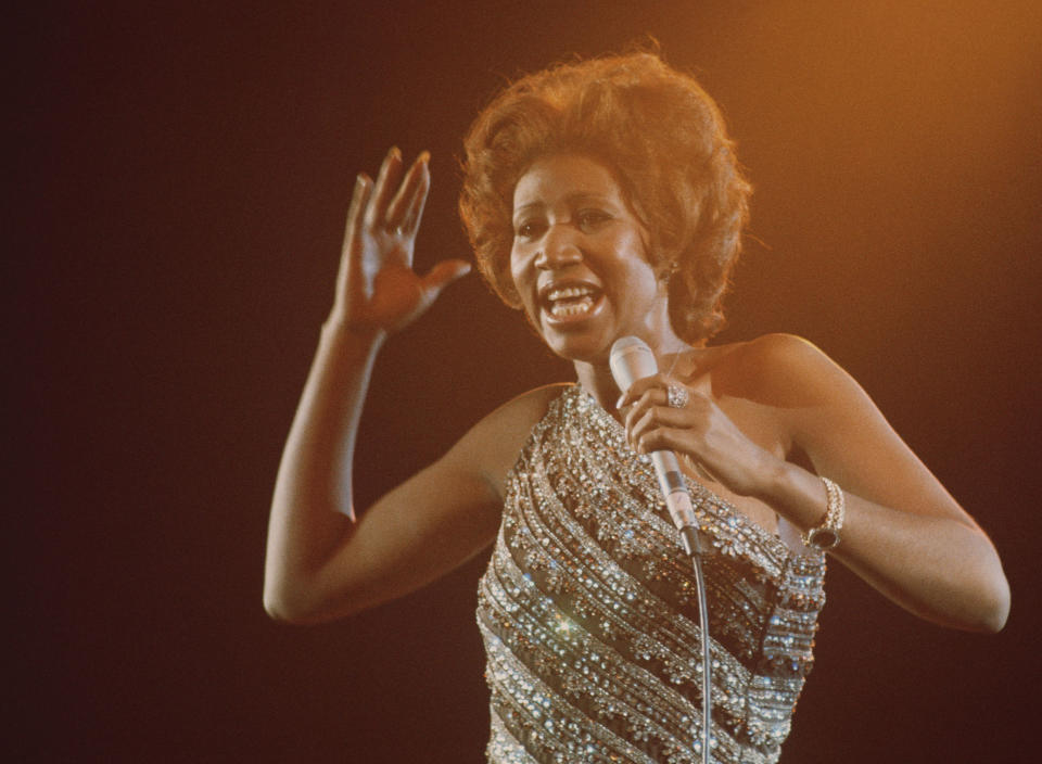 <p>The Queen of Soul doing what she does best, in 1967. (Rex) </p>