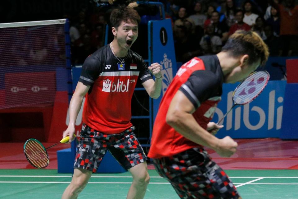 ▲世界第一男雙組合Kevin Sanjaya Sukamuljo/Marcus Fernando Gideon。（圖／美聯社／達志影像）