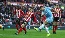 <p>Marko Arnautovic hammers home Stoke’s second goal</p>