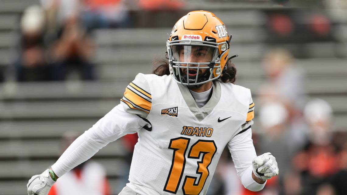 Idaho running back Zach Borisch (13) plays against Oregon State during the first half of an NCAA college football game Saturday, Sept. 18, 2021, in Corvallis, Ore. Oregon State won 42-0. (AP Photo/Amanda Loman)