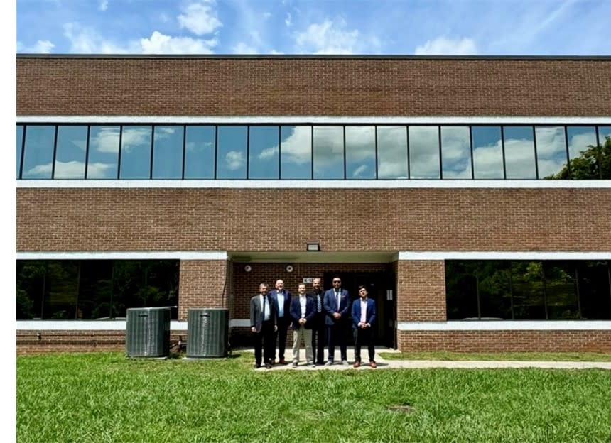 NANO Nuclear Energy Senior Leadership Commemorate the Purchase of its Nuclear Technology Headquarters in Oak Ridge, Tennessee. (Left to Right) Head of Nuclear Regulatory Licensing, David Tiktinsky; Head of Nuclear Laboratory and Technologies, Jeffrey L. Binder, Ph.D.; CEO, Head of Reactor Development & Board Member, James Walker; Chief Financial Officer Jaisun Garcha; Founder and Chairman, Jay Yu; VP of International Business Oscar Leandro.