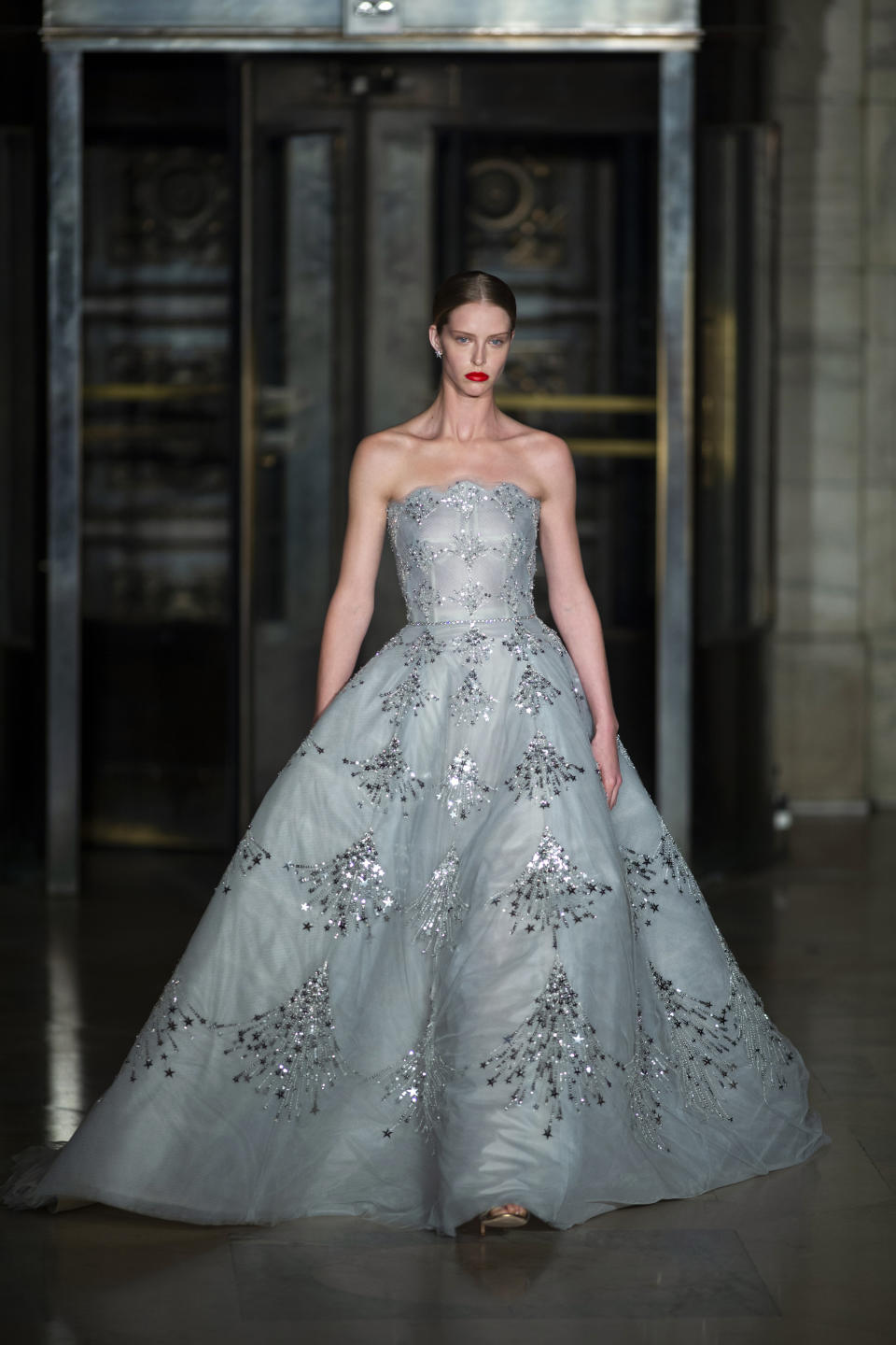 The Oscar De la Renta collection is modeled during Fashion Week, Monday, Feb. 10, 2020, in New York. (AP Photo/Eduardo Munoz Alvarez)