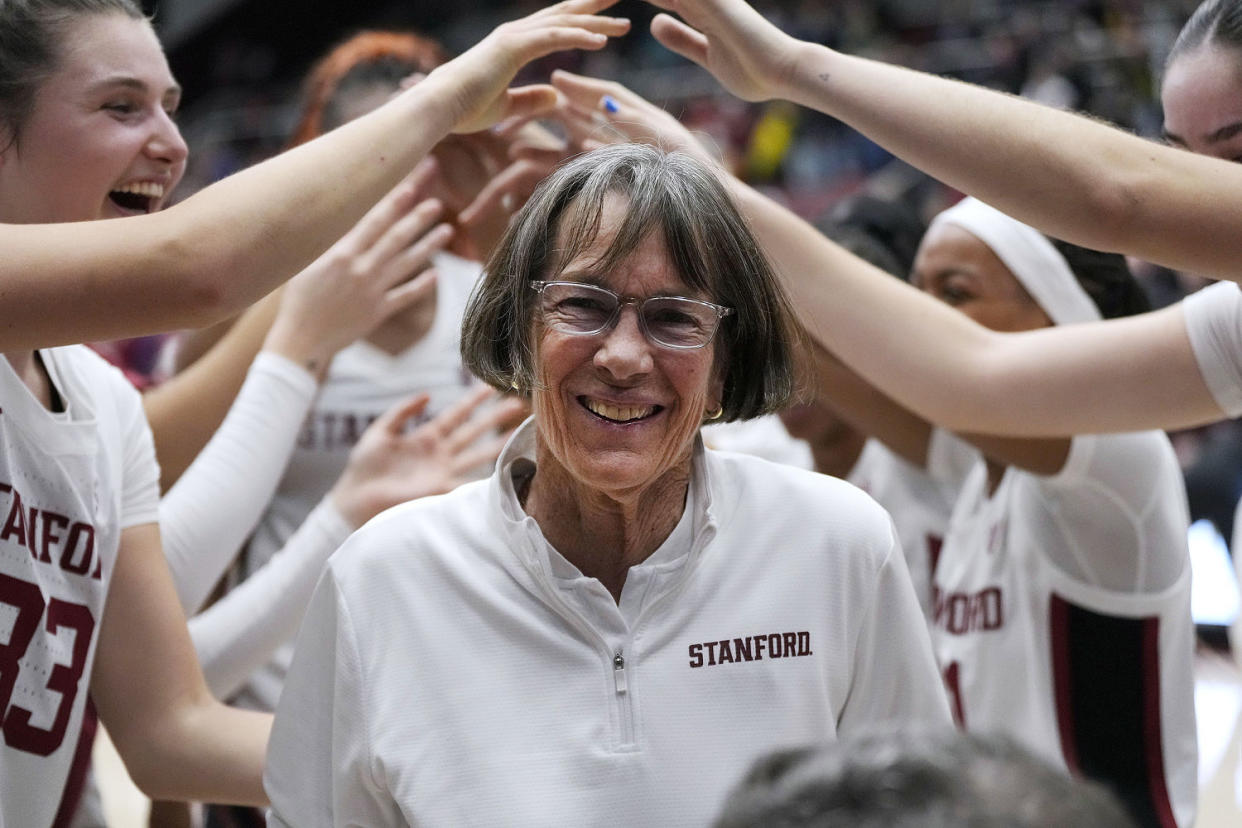 VanDerveer tied former Duke men's basketball coach Mike Krzyzewski for the most wins.  (Tony Avelar / AP)