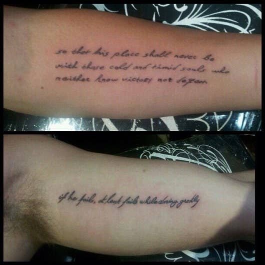 Cursive writing on Miley and Liam's inner arms