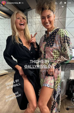 <p>Christie Brinkley/Instagram</p> Christie Brinkley and Ally Love show off their legs backstage at 'Today'