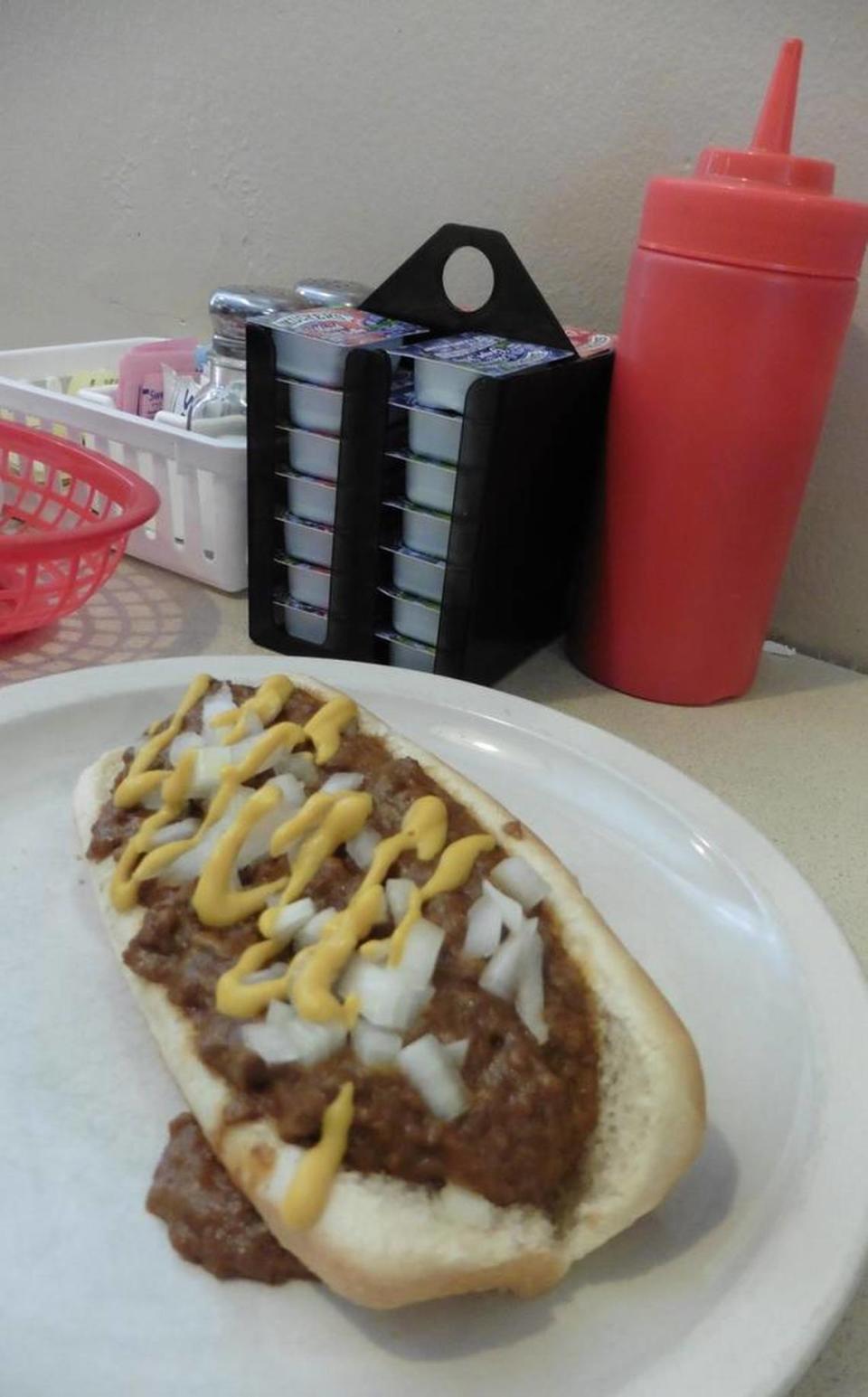 In Detroit, a “Coney” is a hot dog with thick no-beans chili. Omega Coney Island has them in Indian Trail.