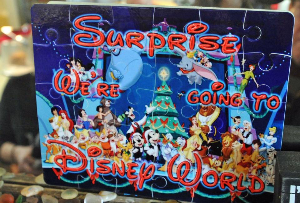 This puzzle, pieced together by Toast staff members, announced the surprise trip to Disney World given by restaurant owner Jessica Travis. Thursday, Dec. 29, 2022. Tom Gorman/For The Patriot Ledger