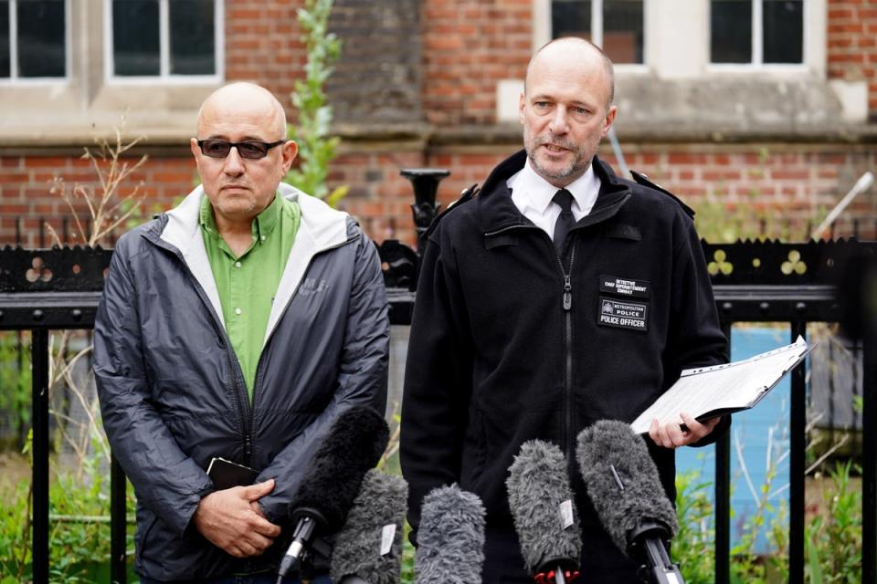Detective Chief Superintendent James Conway as he reads a statement to the media on Colvestone Crescent in Hackney on Friday (James Manning/PA)