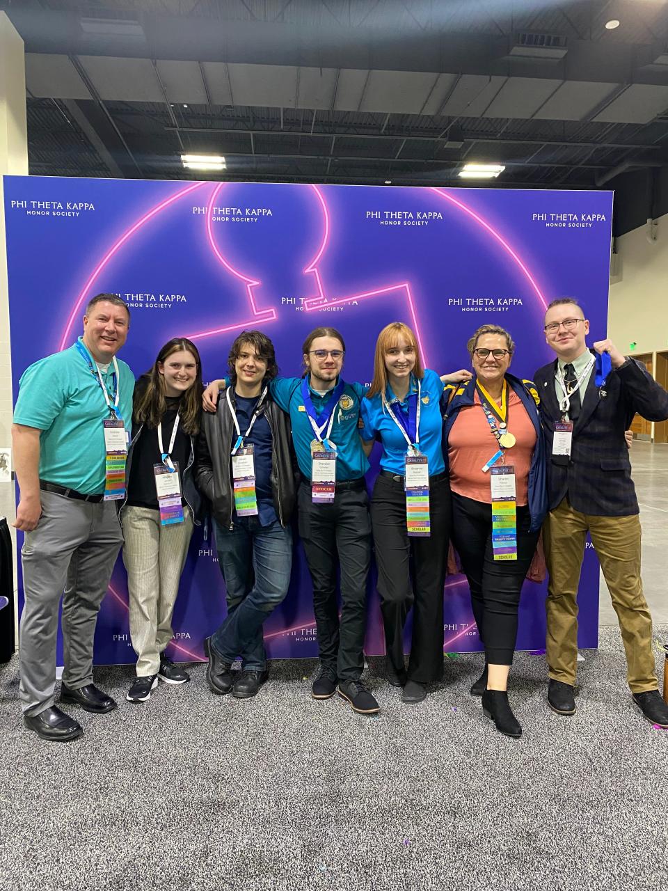 The team from Marion Technical College at the PTK international conference: From left to right are Dr. Andrew Hand, Abigale Jordan, Brandon Scholten, Breanna Napper, Sharon Putney and Andrew Schoppelrei.