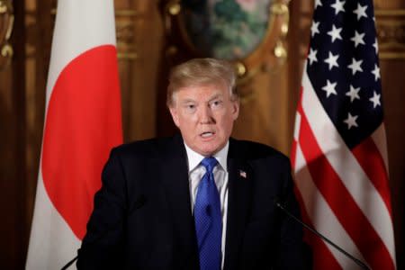 U.S. President Donald Trump speaks during a news conference with Japan's Prime Minister Shinzo Abe (not pictured) at Akasaka Palace in Tokyo, Japan, November 6, 2017.  REUTERS/Kiyoshi Ota/Pool