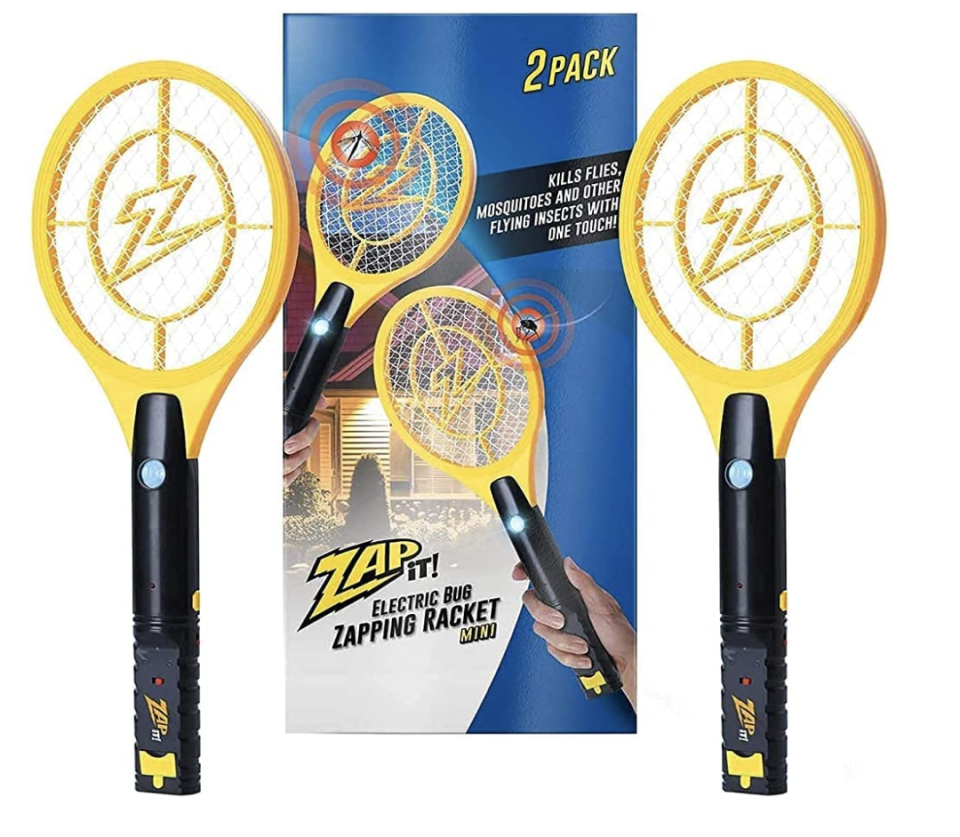 Zap It! Bug Zapper Rechargeable Fly Zapper with two yellow zapping rackets (Photo via Amazon)