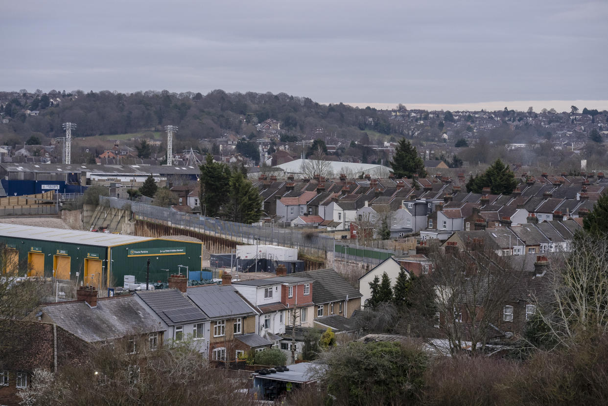 Una vista de la zona de Bury Park y del estadio Kenilworth Road, a la izquierda, en Luton, Inglaterra, el 27 de febrero de 2024. (Andrew Testa/The New York Times)
‌